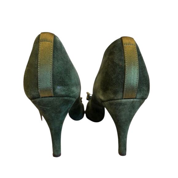 J.Crew VTG Classic Green Suede Peep Toe Heels Bow Accent Made In Italy | 7.5 - Picture 10 of 16